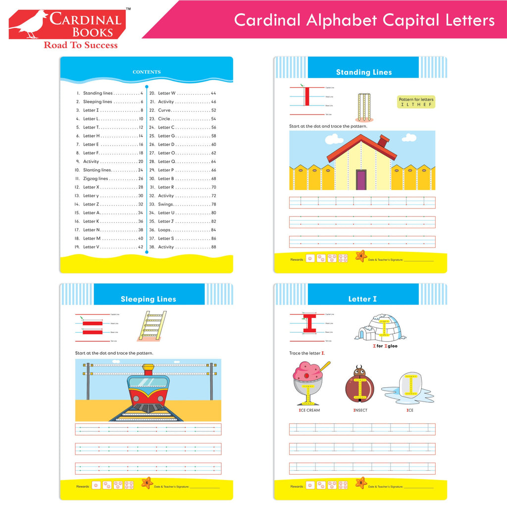 Cardinal Alphabet Letter Writing Book (Set of 3)|Alphabet Capital & Small Letter writing & Practice Book| Kindergarten Book for Kids Ages 3-6 Years | Grocsy