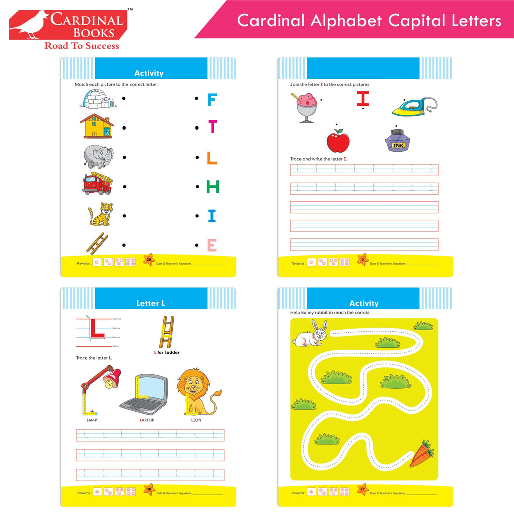 Cardinal Alphabet Letter Writing Book (Set of 3)|Alphabet Capital & Small Letter writing & Practice Book| Kindergarten Book for Kids Ages 3-6 Years | Grocsy