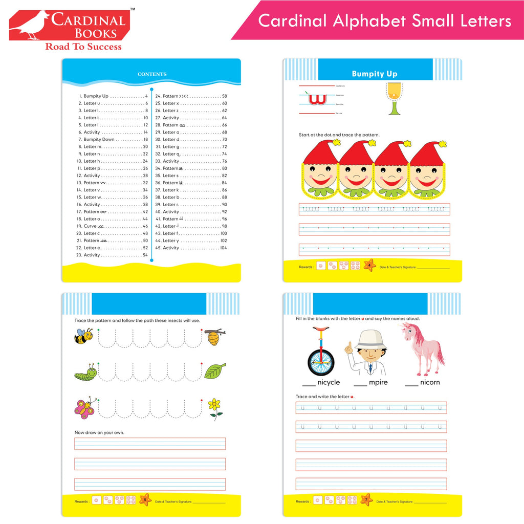 Cardinal Alphabet Letter Writing Book (Set of 3)|Alphabet Capital & Small Letter writing & Practice Book| Kindergarten Book for Kids Ages 3-6 Years | Grocsy