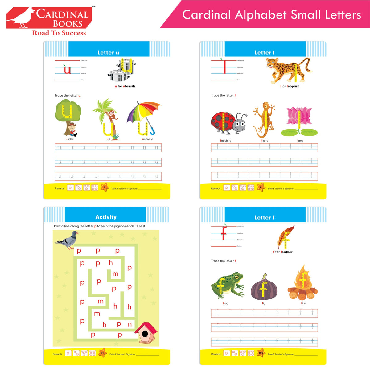 Cardinal Alphabet Letter Writing Book (Set of 3)|Alphabet Capital & Small Letter writing & Practice Book| Kindergarten Book for Kids Ages 3-6 Years | Grocsy