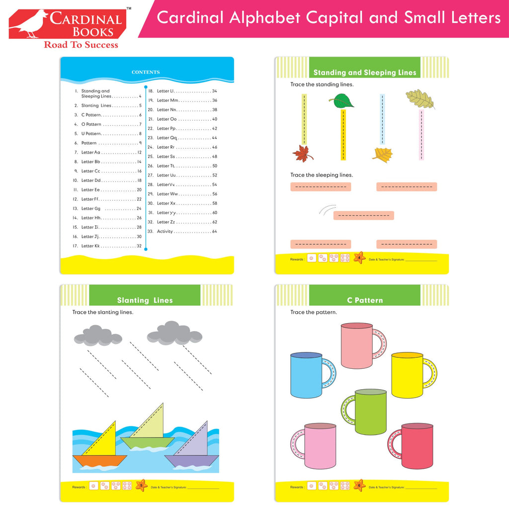 Cardinal Alphabet Letter Writing Book (Set of 3)|Alphabet Capital & Small Letter writing & Practice Book| Kindergarten Book for Kids Ages 3-6 Years | Grocsy