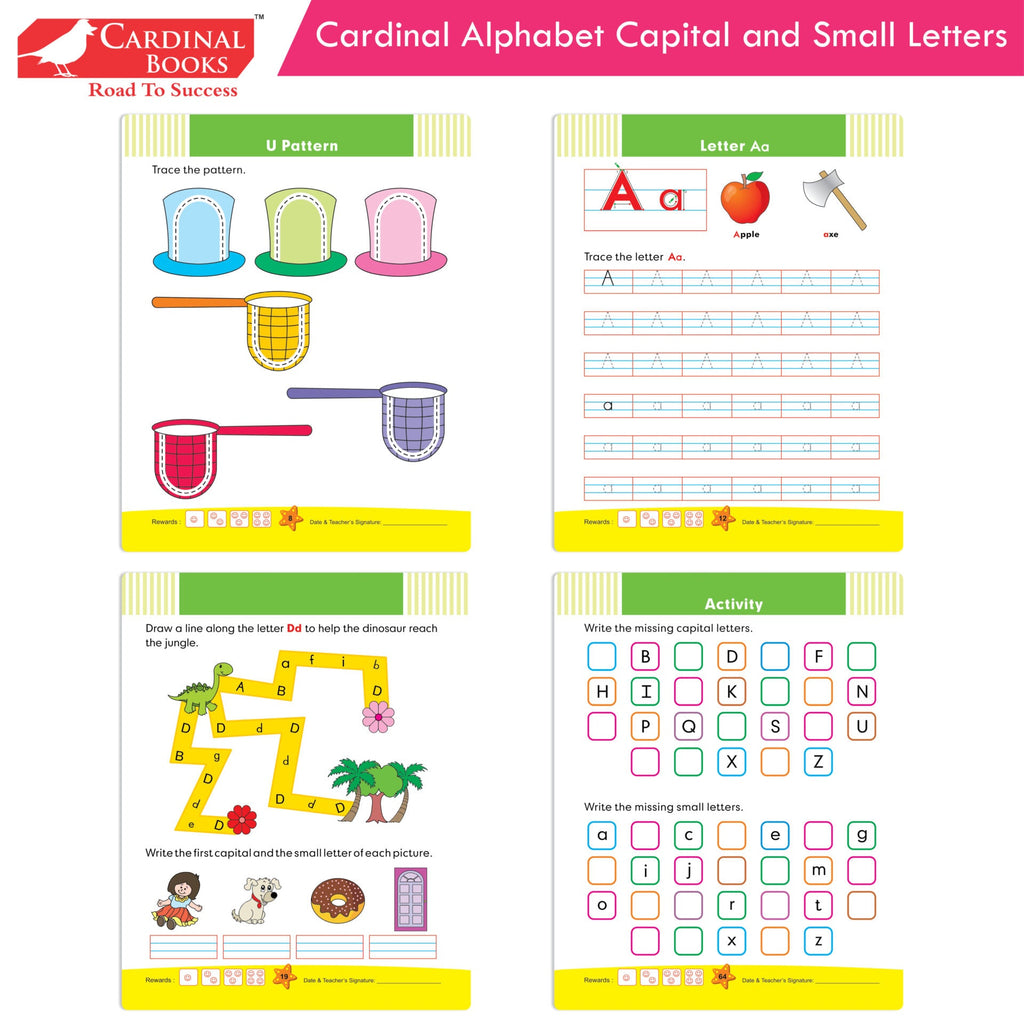 Cardinal Alphabet Letter Writing Book (Set of 3)|Alphabet Capital & Small Letter writing & Practice Book| Kindergarten Book for Kids Ages 3-6 Years | Grocsy