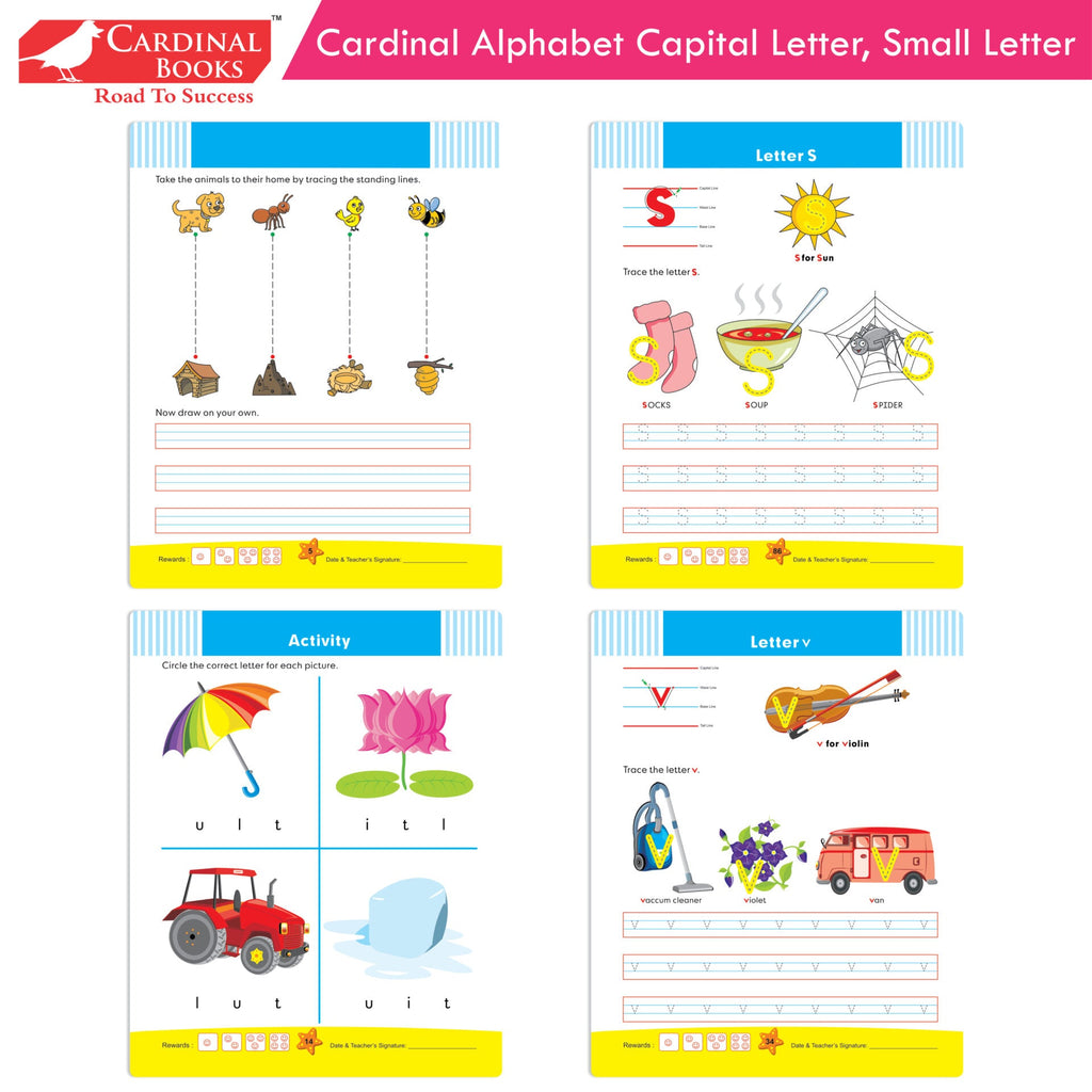 Cardinal Alphabet Letter Writing Book (Set of 3)|Alphabet Capital & Small Letter writing & Practice Book| Kindergarten Book for Kids Ages 3-6 Years | Grocsy