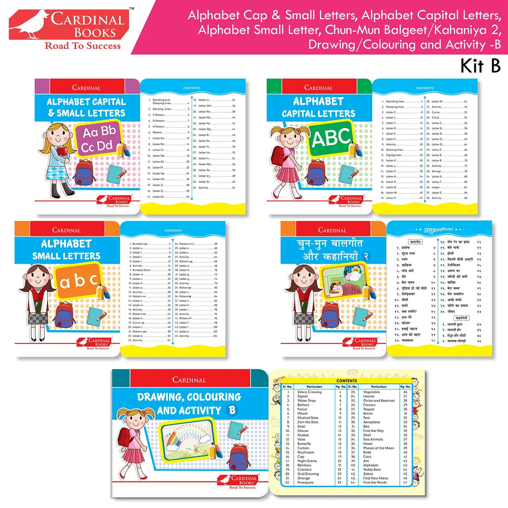 Cardinal Books Preschool Learning Junior KG (LKG) Kit C Set of 16| Ages 4-5 Years| Alphabet| Number| Rhymes and Stories| Phonic| Hindi Varnmala | Grocsy