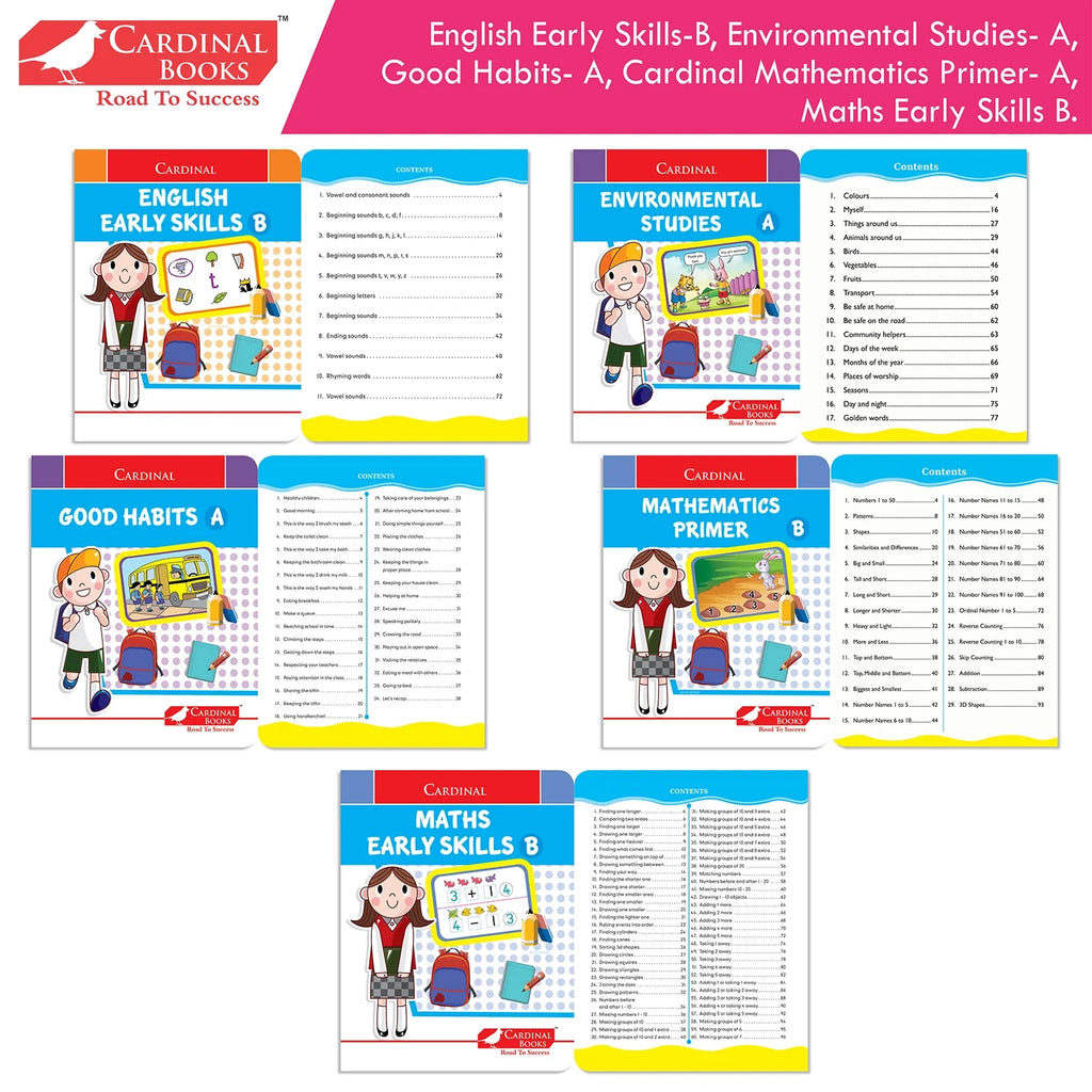 Cardinal Books Preschool Learning Junior KG (LKG) Kit C Set of 16| Ages 4-5 Years| Alphabet| Number| Rhymes and Stories| Phonic| Hindi Varnmala | Grocsy