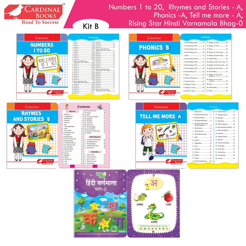 Cardinal Books Preschool Learning Junior KG (LKG) Kit C Set of 16| Ages 4-5 Years| Alphabet| Number| Rhymes and Stories| Phonic| Hindi Varnmala | Grocsy