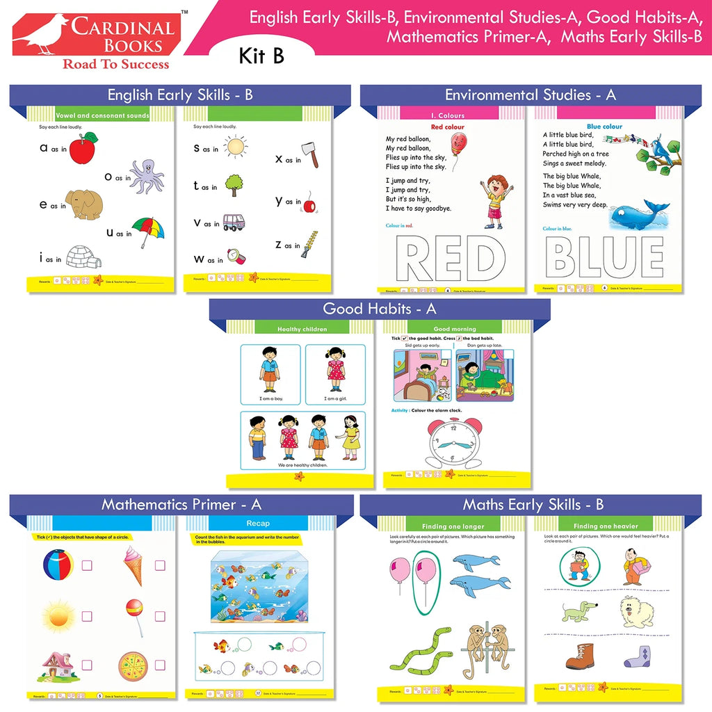 Cardinal Books Preschool Learning Junior KG (LKG) Kit C Set of 16| Ages 4-5 Years| Alphabet| Number| Rhymes and Stories| Phonic| Hindi Varnmala | Grocsy