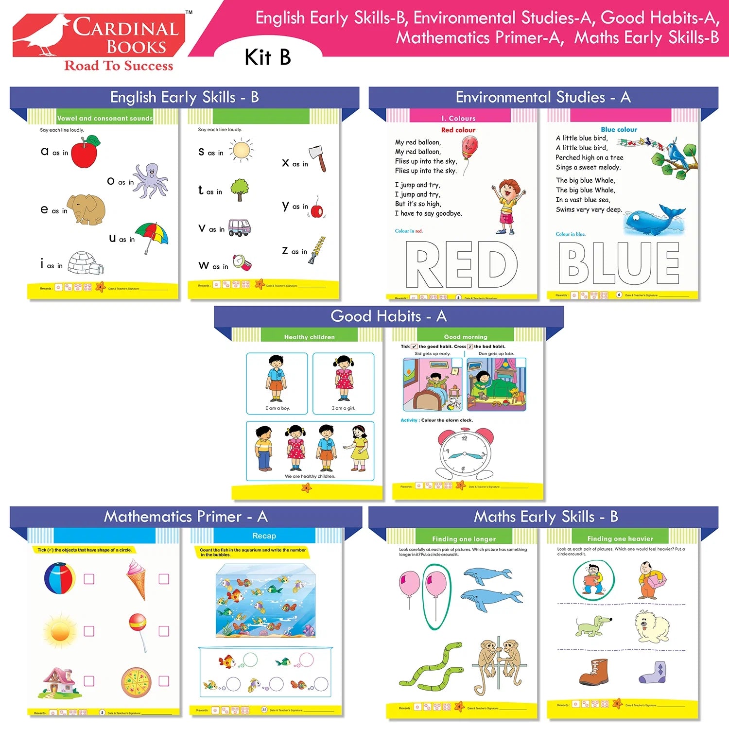 Cardinal Books Preschool Learning Junior KG (LKG) Kit C Set of 16| Ages 4-5 Years| Alphabet| Number| Rhymes and Stories| Phonic| Hindi Varnmala | Grocsy