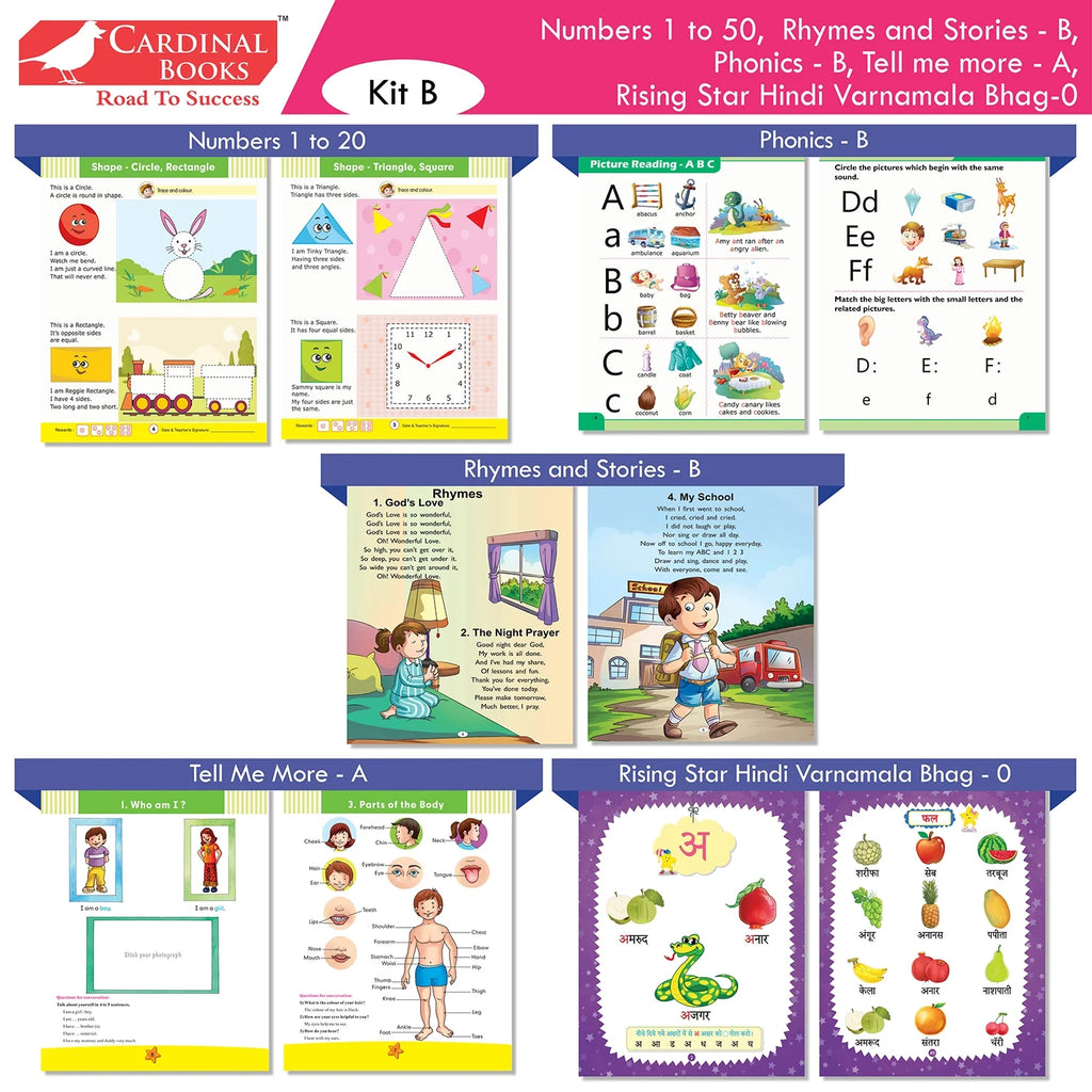 Cardinal Books Preschool Learning Junior KG (LKG) Kit C Set of 16| Ages 4-5 Years| Alphabet| Number| Rhymes and Stories| Phonic| Hindi Varnmala | Grocsy