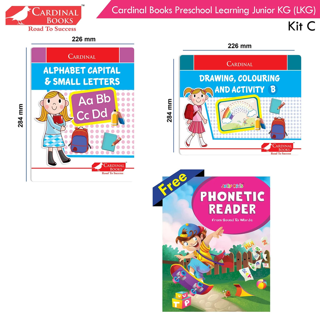 Cardinal Books Preschool Learning Junior KG (LKG) Kit C Set of 16| Ages 4-5 Years| Alphabet| Number| Rhymes and Stories| Phonic| Hindi Varnmala | Grocsy