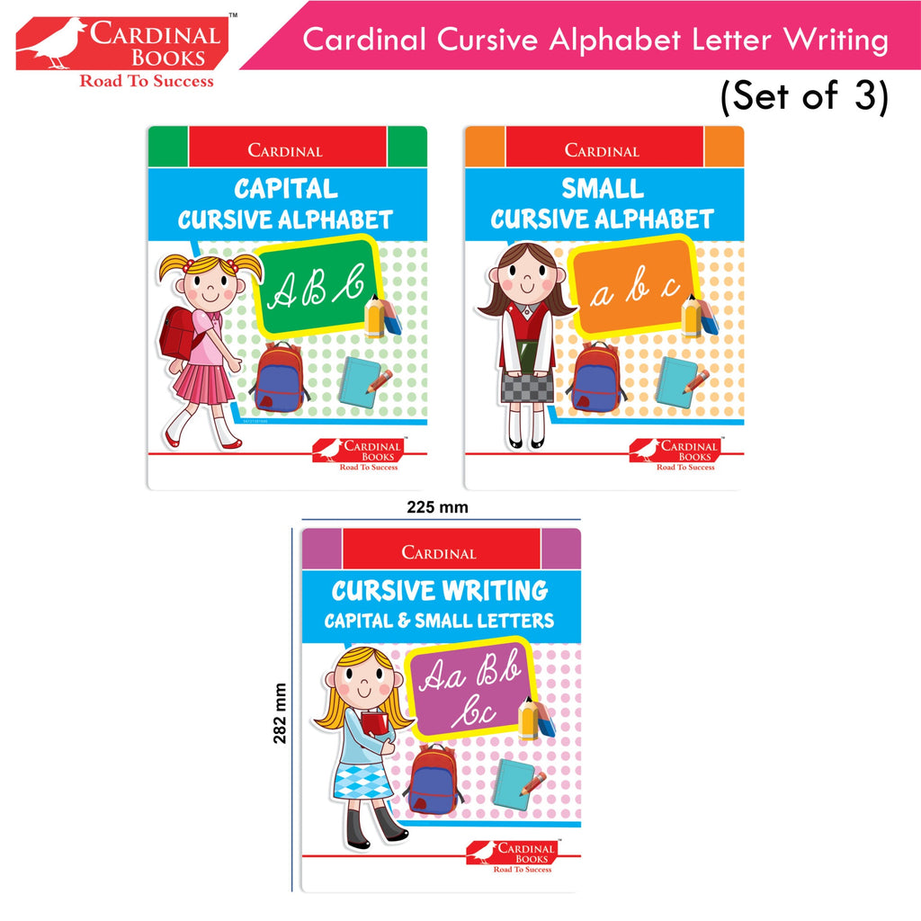 Cardinal Cursive Alphabet Capital and Small Letter Writing Practice Books for Kids| Set of 3|Kindergarten Book for Kids Ages 3-7 Years | Grocsy