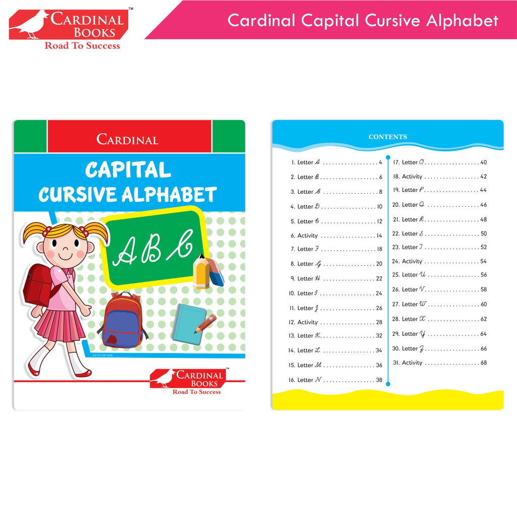 Cardinal Cursive Alphabet Capital and Small Letter Writing Practice Books for Kids| Set of 3|Kindergarten Book for Kids Ages 3-7 Years | Grocsy