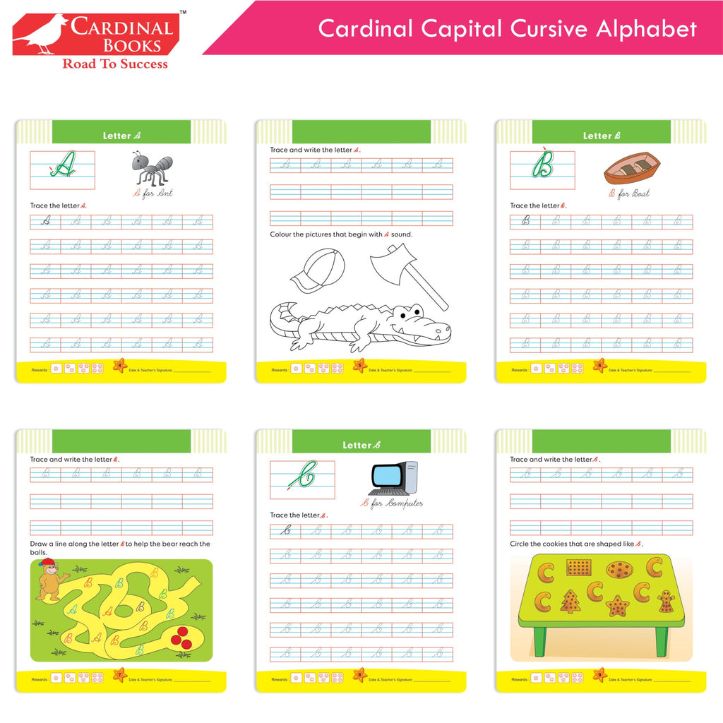 Cardinal Cursive Alphabet Capital and Small Letter Writing Practice Books for Kids| Set of 3|Kindergarten Book for Kids Ages 3-7 Years | Grocsy