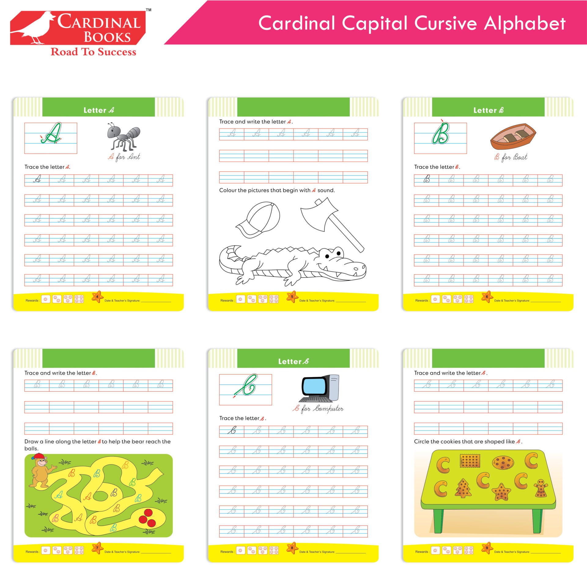 Cardinal Cursive Alphabet Capital and Small Letter Writing Practice Books for Kids| Set of 3|Kindergarten Book for Kids Ages 3-7 Years | Grocsy