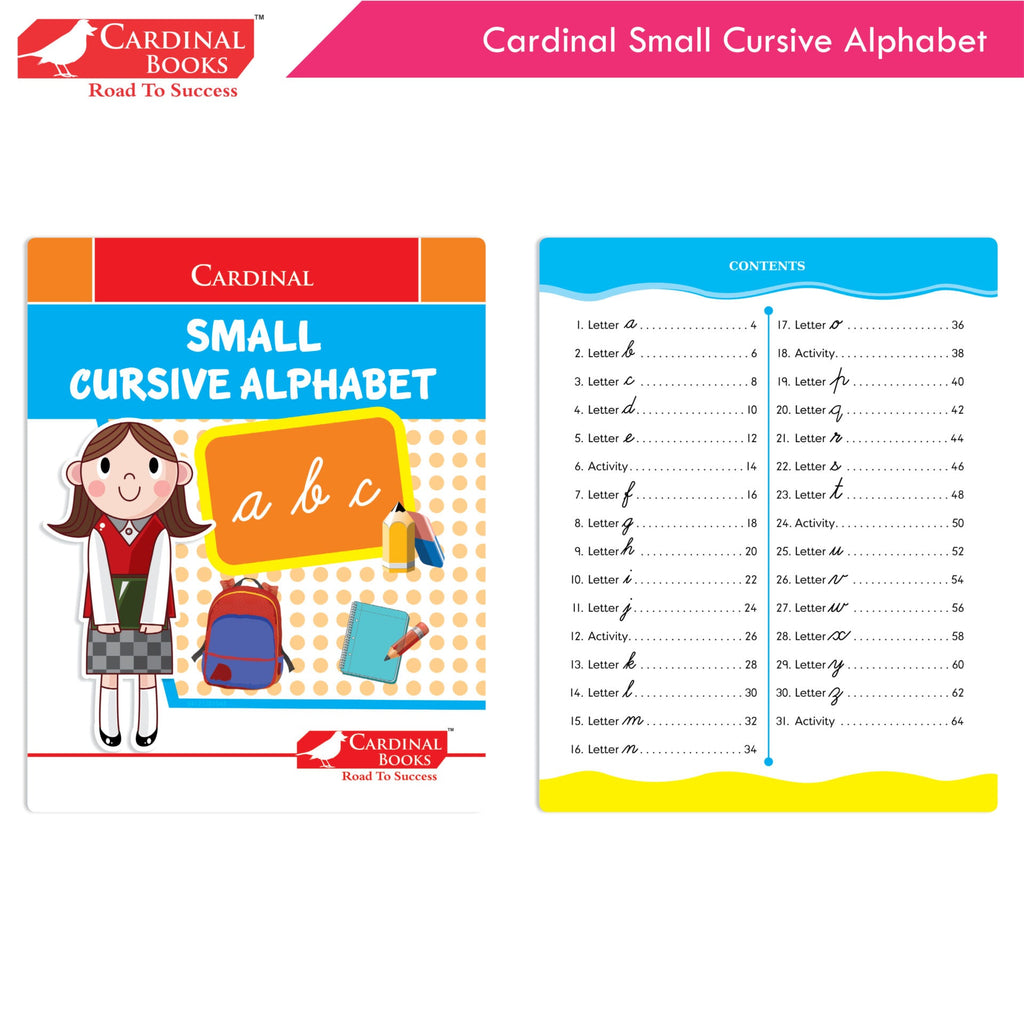 Cardinal Cursive Alphabet Capital and Small Letter Writing Practice Books for Kids| Set of 3|Kindergarten Book for Kids Ages 3-7 Years | Grocsy