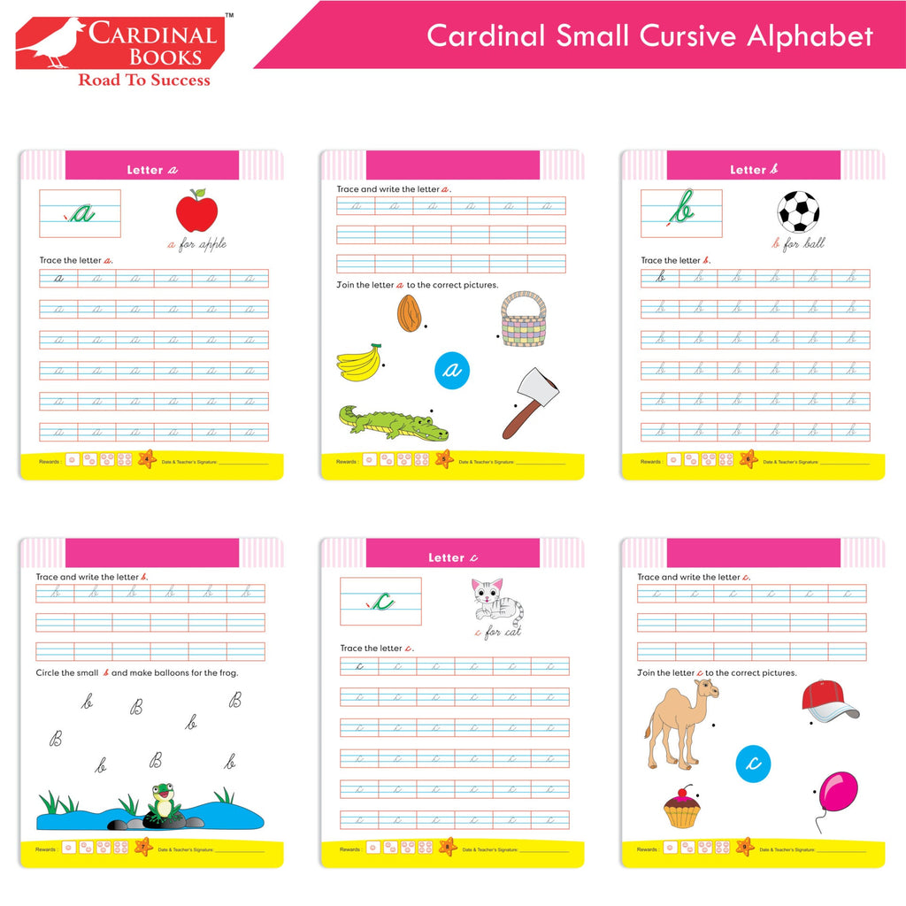 Cardinal Cursive Alphabet Capital and Small Letter Writing Practice Books for Kids| Set of 3|Kindergarten Book for Kids Ages 3-7 Years | Grocsy