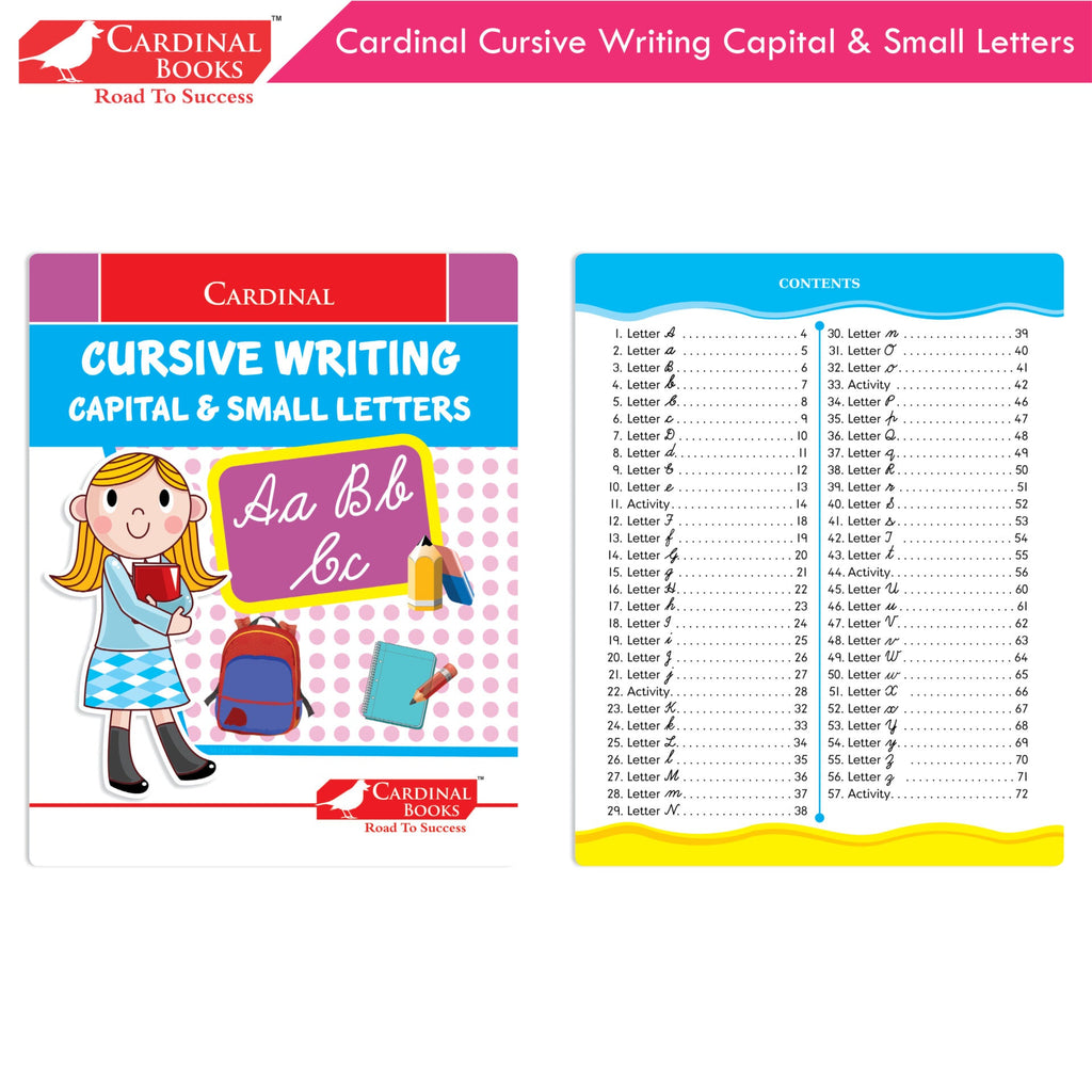 Cardinal Cursive Alphabet Capital and Small Letter Writing Practice Books for Kids| Set of 3|Kindergarten Book for Kids Ages 3-7 Years | Grocsy