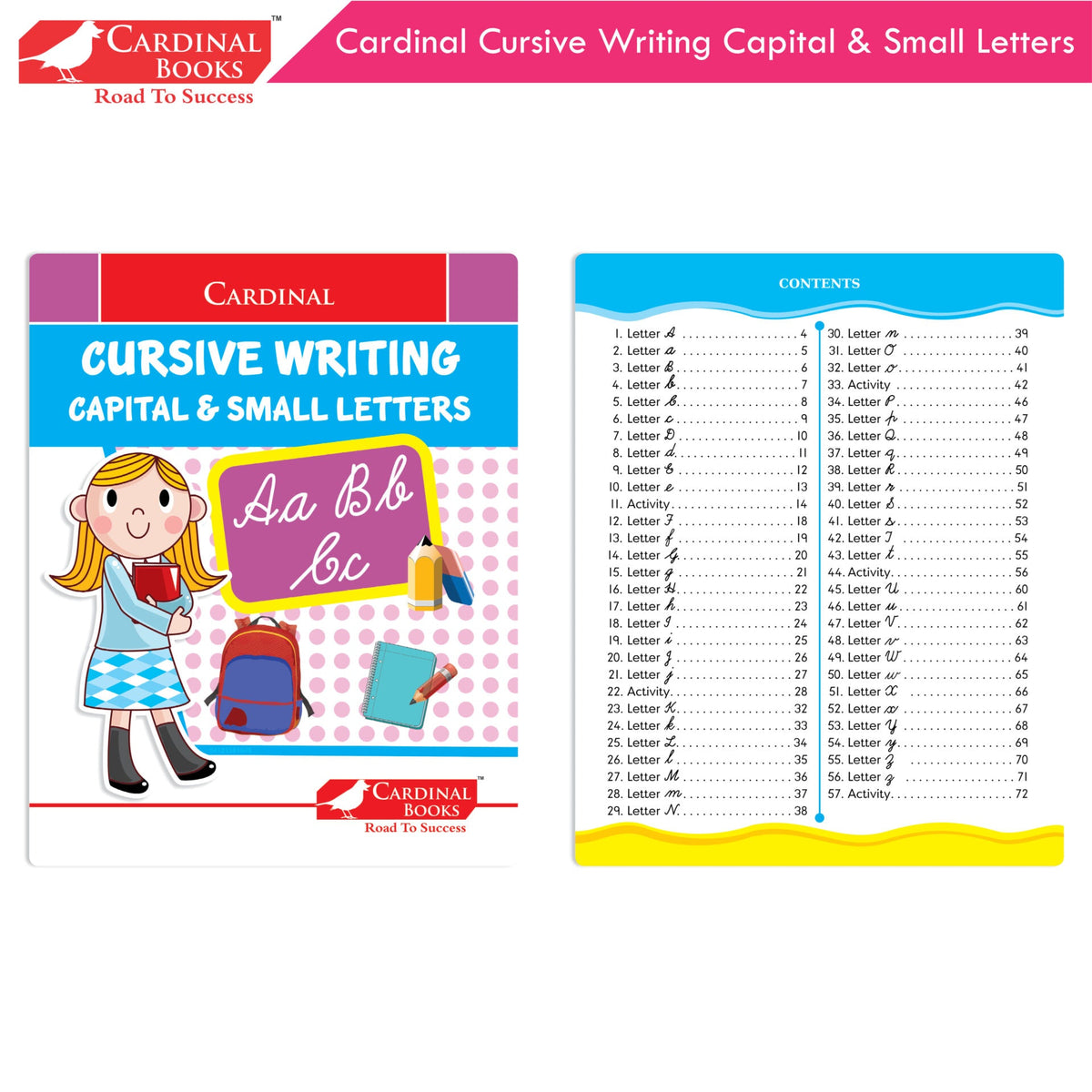 Cardinal Cursive Alphabet Capital and Small Letter Writing Practice Books for Kids| Set of 3|Kindergarten Book for Kids Ages 3-7 Years | Grocsy