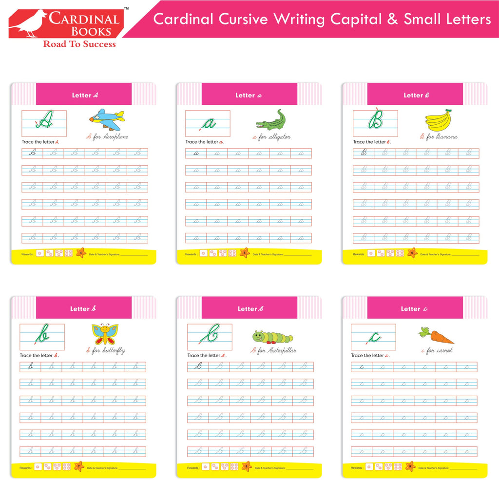 Cardinal Cursive Alphabet Capital and Small Letter Writing Practice Books for Kids| Set of 3|Kindergarten Book for Kids Ages 3-7 Years | Grocsy