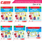 Cardinal Fun Learning Nursery Activity Books Set of 6|Number| Rhymes & Story| Phonic| English & Maths| Colouring Book for Kids Ages 3-4 Years | Grocsy