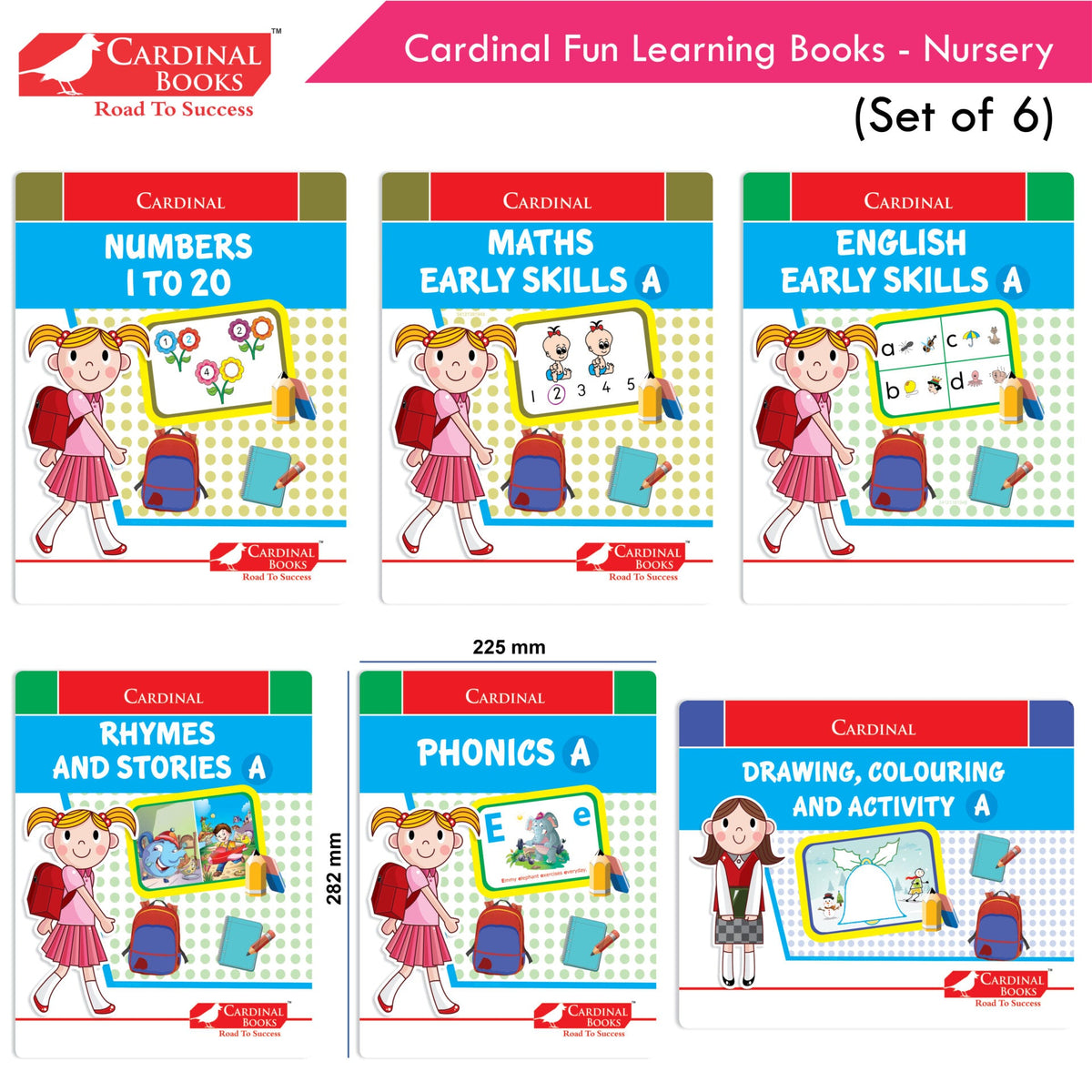 Cardinal Fun Learning Nursery Activity Books Set of 6|Number| Rhymes & Story| Phonic| English & Maths| Colouring Book for Kids Ages 3-4 Years | Grocsy