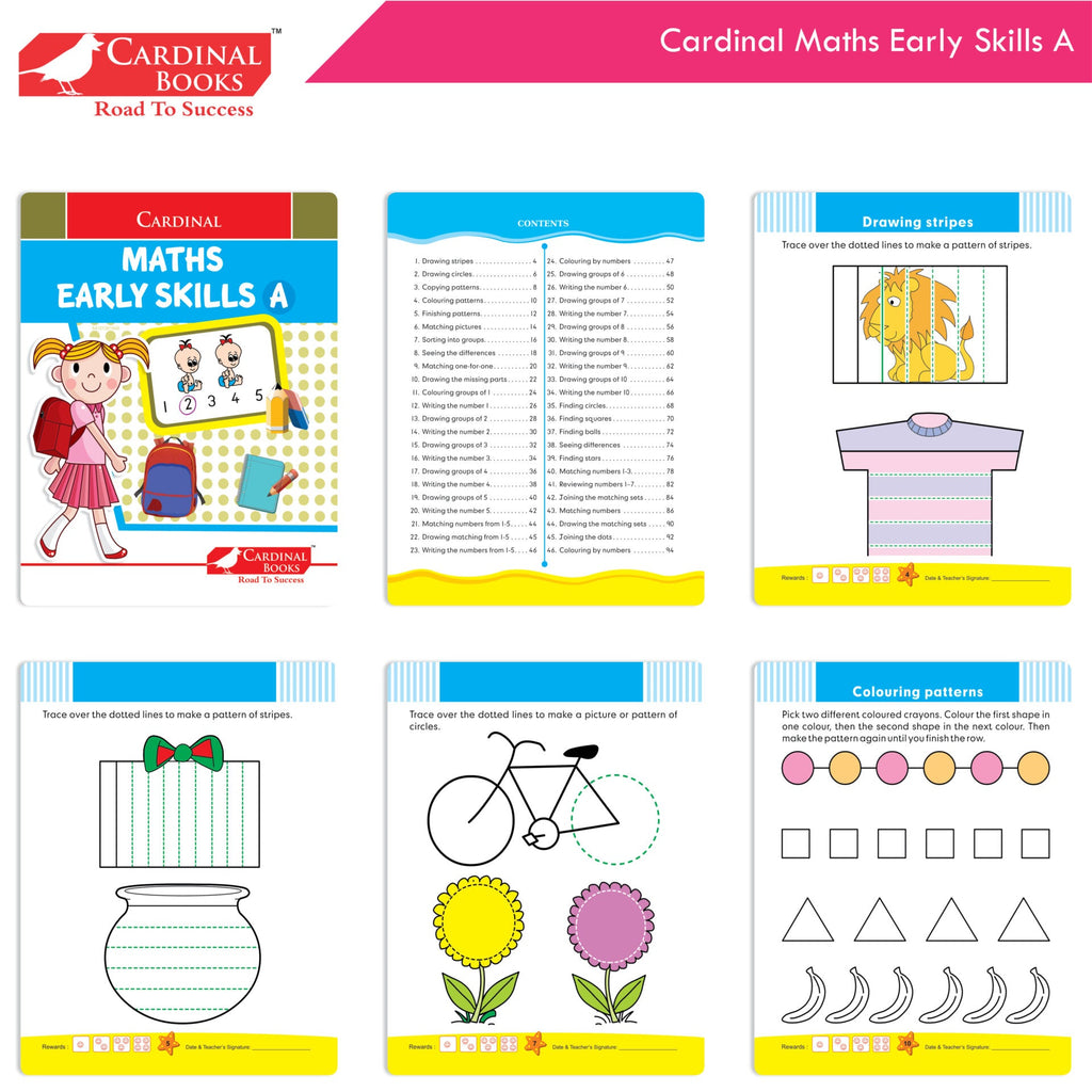 Cardinal Fun Learning Nursery Activity Books Set of 6|Number| Rhymes & Story| Phonic| English & Maths| Colouring Book for Kids Ages 3-4 Years | Grocsy
