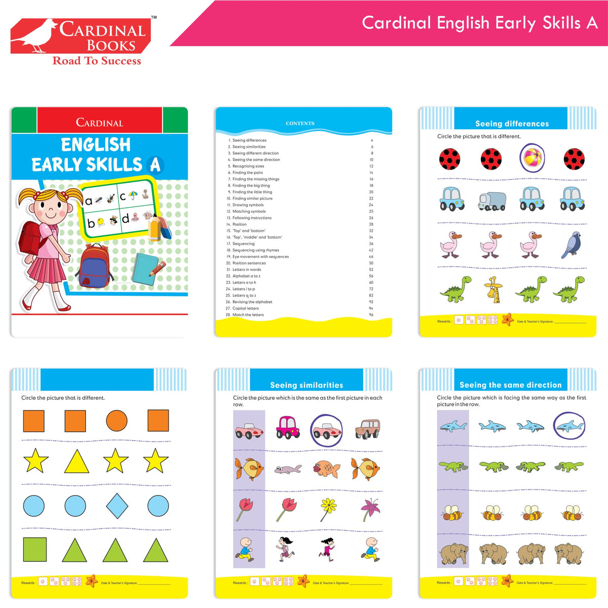 Cardinal Fun Learning Nursery Activity Books Set of 6|Number| Rhymes & Story| Phonic| English & Maths| Colouring Book for Kids Ages 3-4 Years | Grocsy
