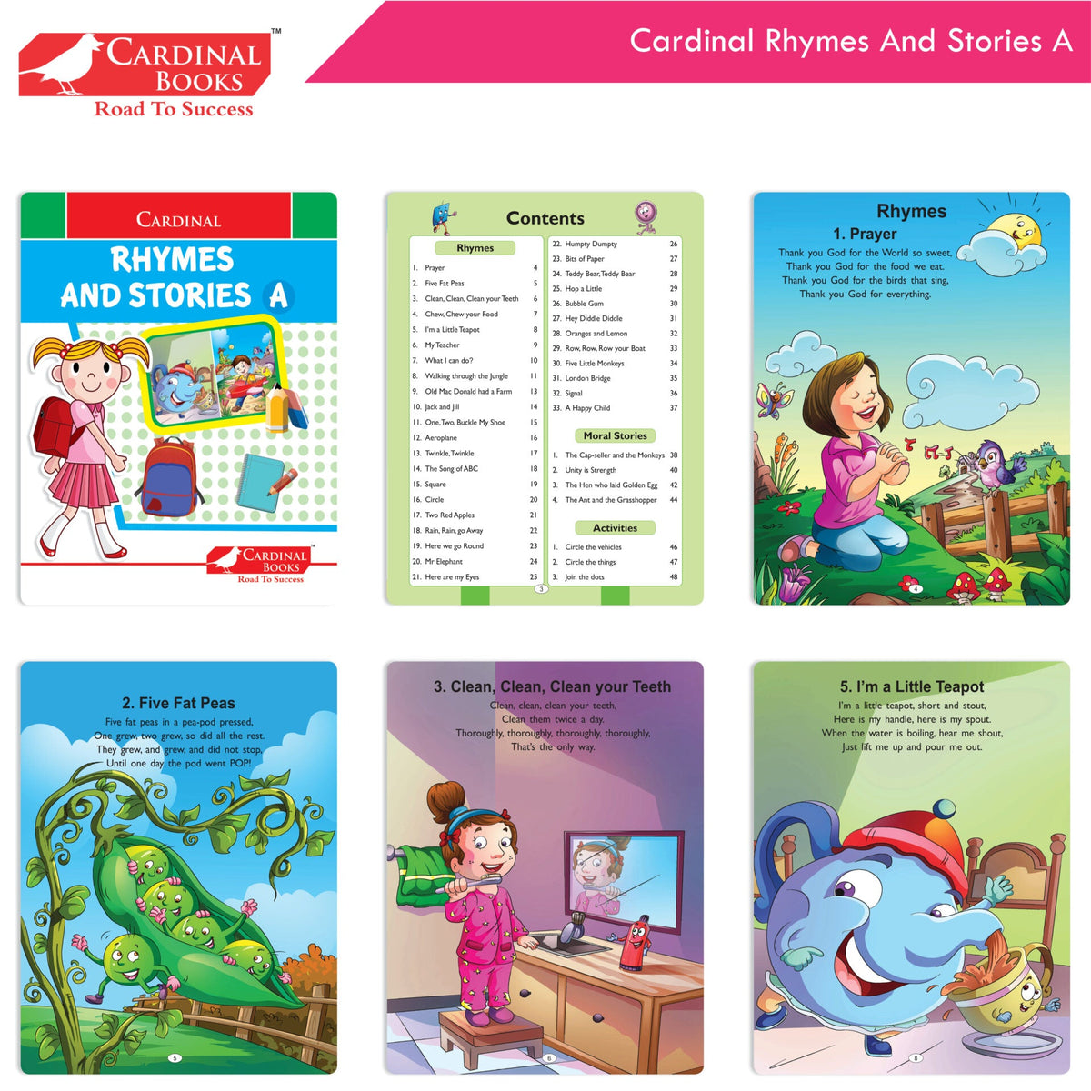 Cardinal Fun Learning Nursery Activity Books Set of 6|Number| Rhymes & Story| Phonic| English & Maths| Colouring Book for Kids Ages 3-4 Years | Grocsy