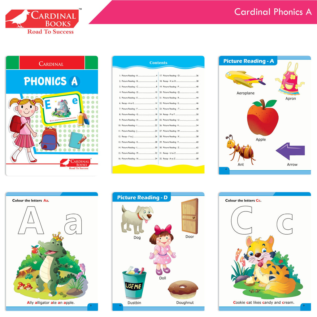 Cardinal Fun Learning Nursery Activity Books Set of 6|Number| Rhymes & Story| Phonic| English & Maths| Colouring Book for Kids Ages 3-4 Years | Grocsy