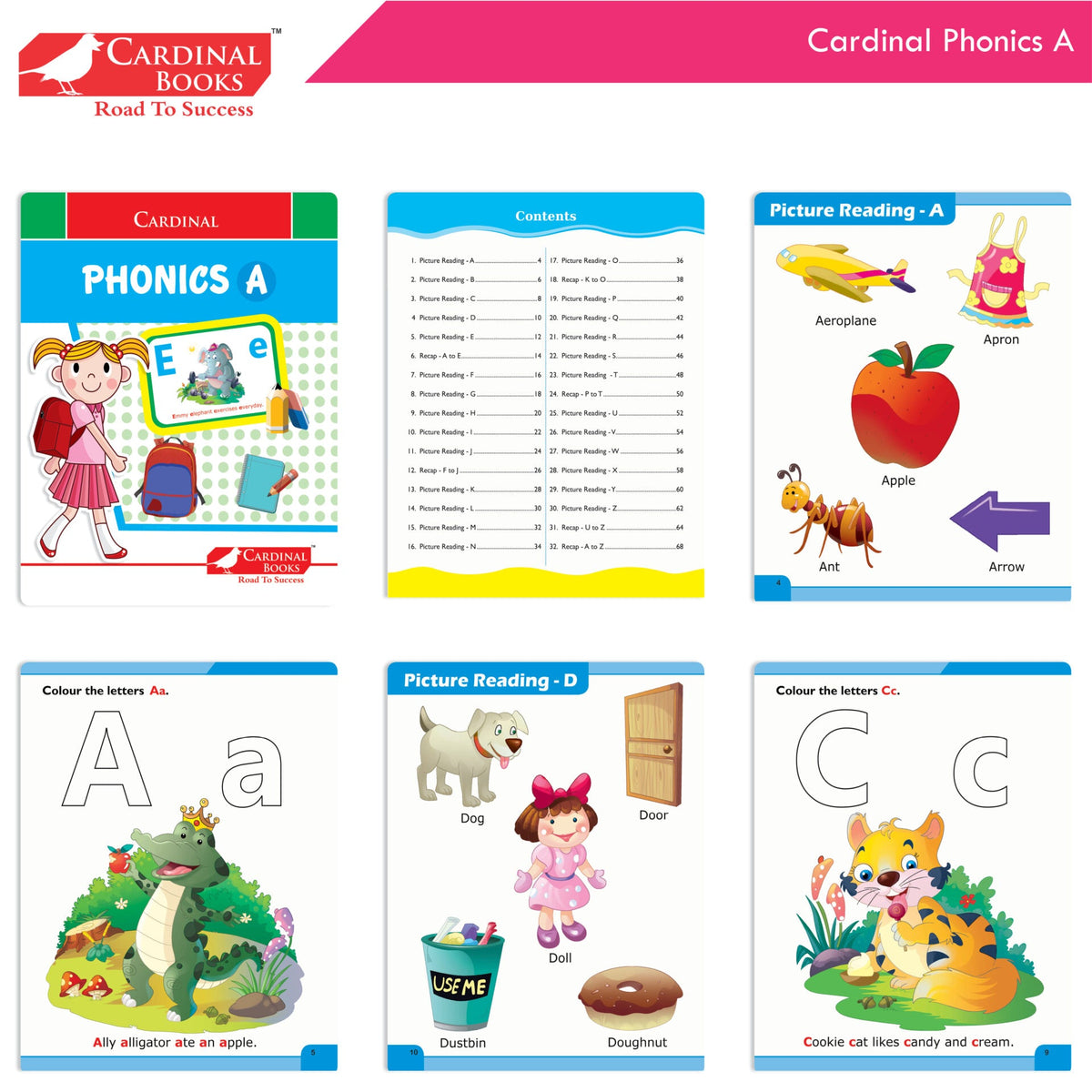 Cardinal Fun Learning Nursery Activity Books Set of 6|Number| Rhymes & Story| Phonic| English & Maths| Colouring Book for Kids Ages 3-4 Years | Grocsy