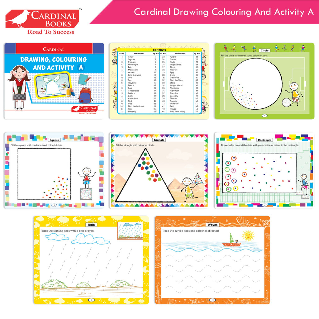 Cardinal Fun Learning Nursery Activity Books Set of 6|Number| Rhymes & Story| Phonic| English & Maths| Colouring Book for Kids Ages 3-4 Years | Grocsy