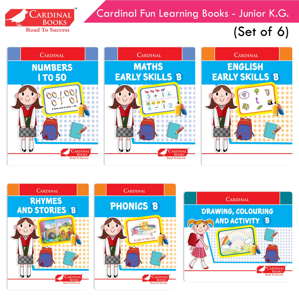 Cardinal Fun Learning Junior KG Activity Books Set of 6|Number| Rhymes & Story| Phonic| English & Maths Skill| Colouring Book For Kids Ages 4-5 Years | Grocsy