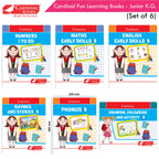 Cardinal Fun Learning Junior KG Activity Books Set of 6|Number| Rhymes & Story| Phonic| English & Maths Skill| Colouring Book For Kids Ages 4-5 Years | Grocsy