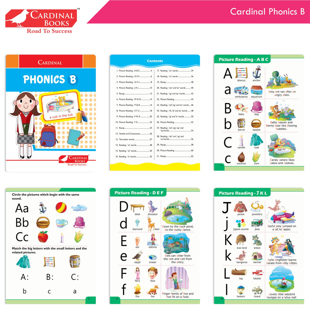Cardinal Fun Learning Junior KG Activity Books Set of 6|Number| Rhymes & Story| Phonic| English & Maths Skill| Colouring Book For Kids Ages 4-5 Years | Grocsy
