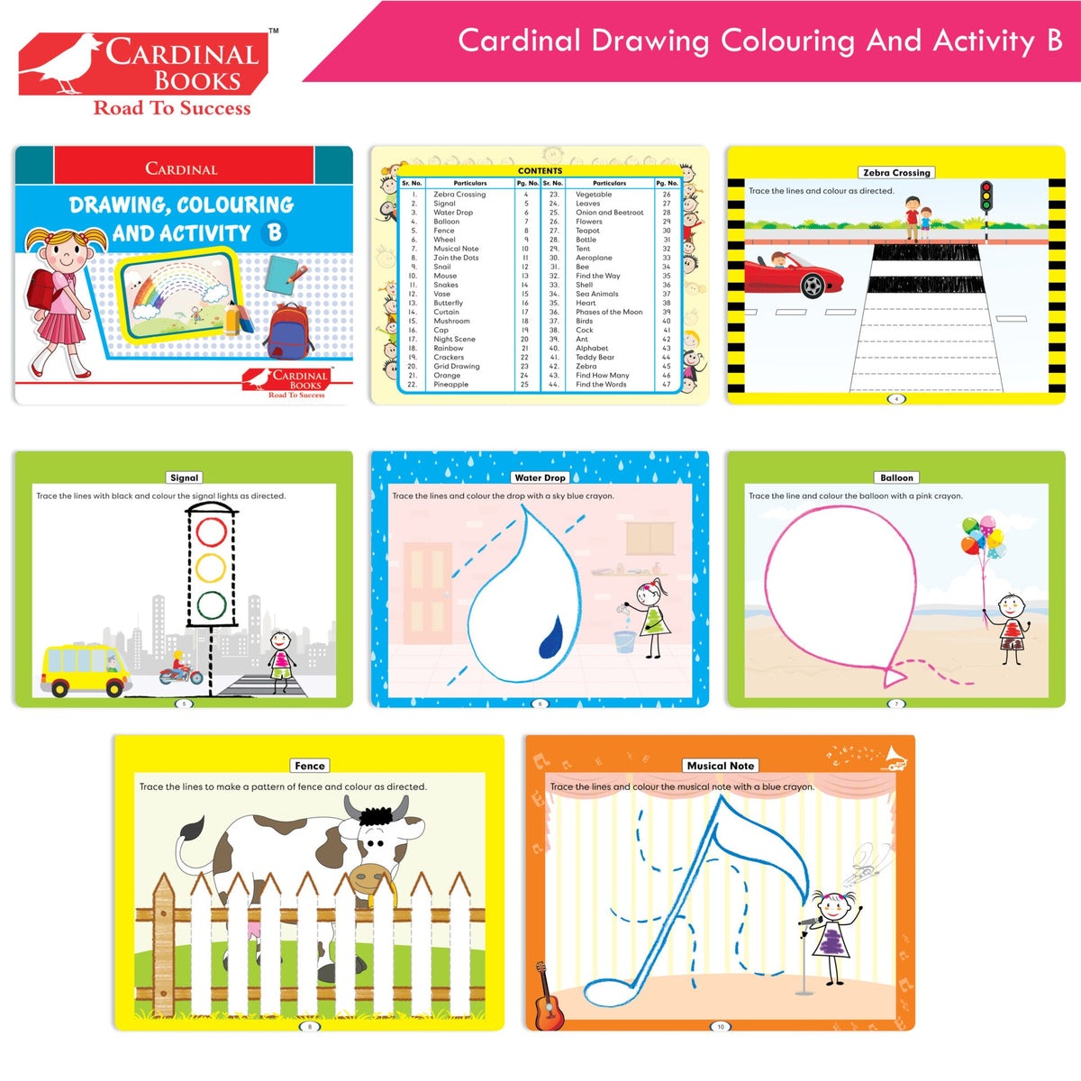 Cardinal Fun Learning Junior KG Activity Books Set of 6|Number| Rhymes & Story| Phonic| English & Maths Skill| Colouring Book For Kids Ages 4-5 Years | Grocsy