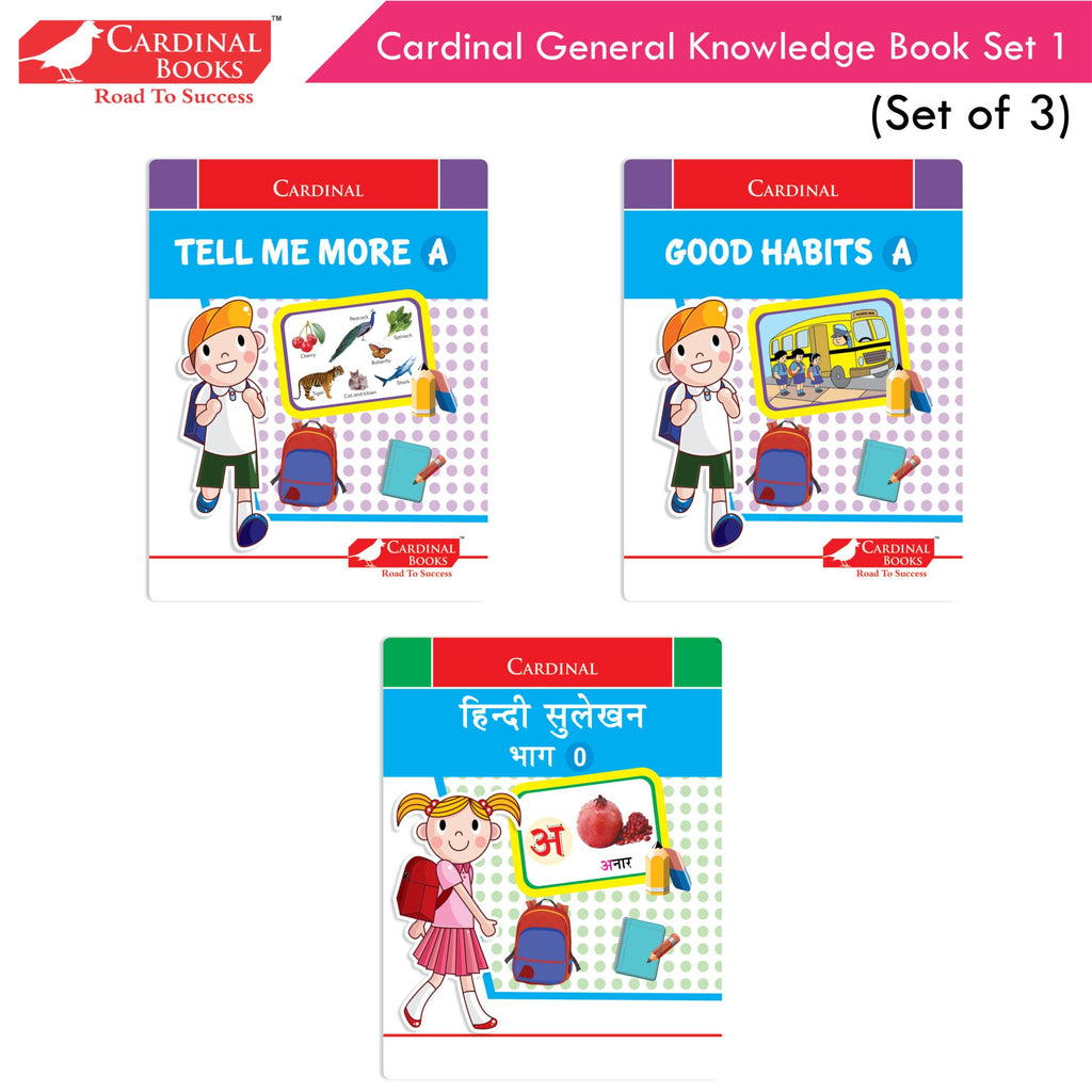 Cardinal General Knowledge Book Set 1 (Set of 3)|Good Habit A| Hindi Sulekhan Bhag 0| Tell Me More A| Combo Book Set| Ages 3-7 Years | Grocsy