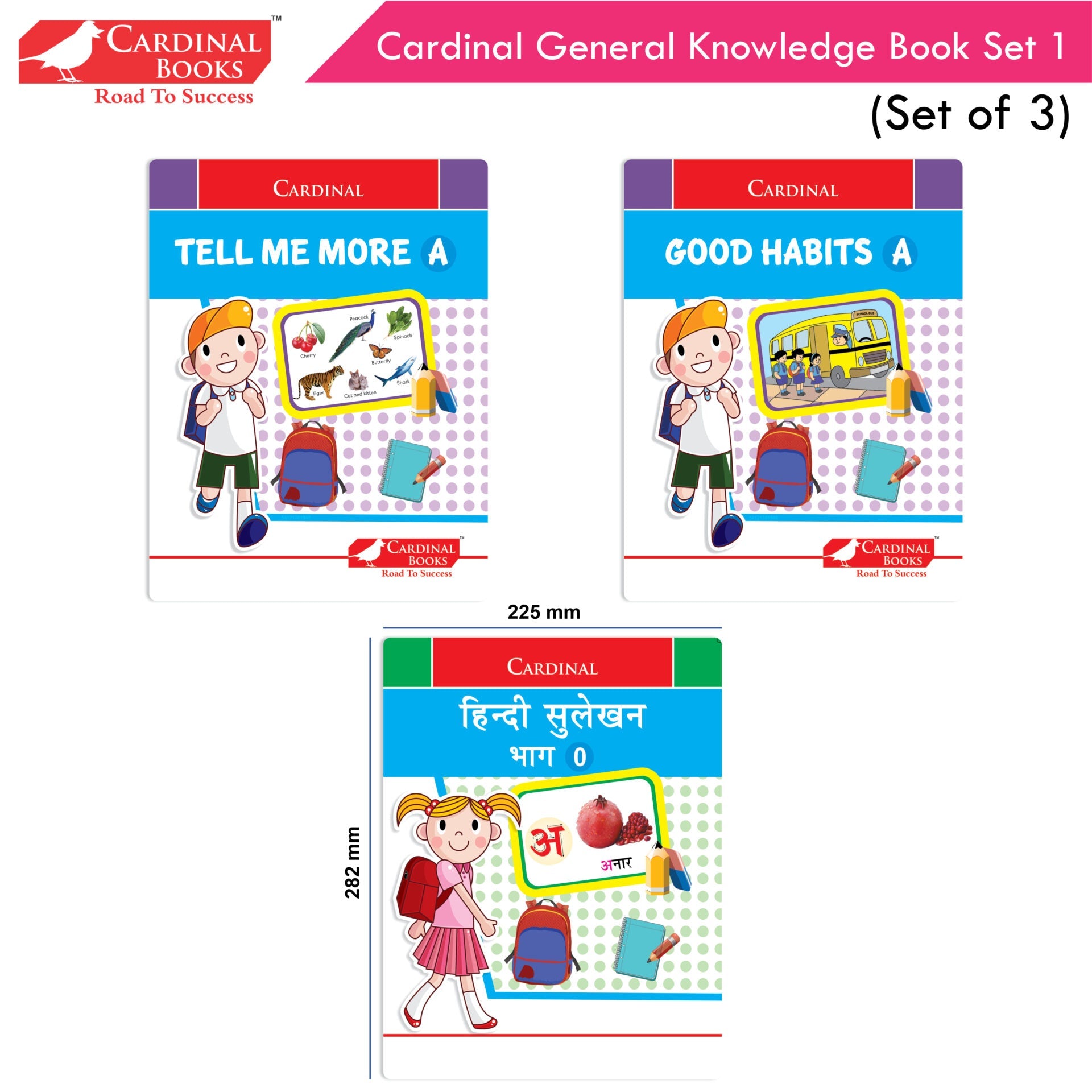 Cardinal General Knowledge Book Set 1 (Set of 3)|Good Habit A| Hindi Sulekhan Bhag 0| Tell Me More A| Combo Book Set| Ages 3-7 Years | Grocsy