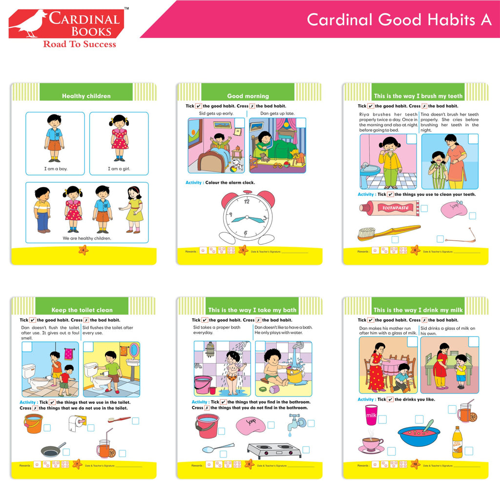 Cardinal General Knowledge Book Set 1 (Set of 3)|Good Habit A| Hindi Sulekhan Bhag 0| Tell Me More A| Combo Book Set| Ages 3-7 Years | Grocsy
