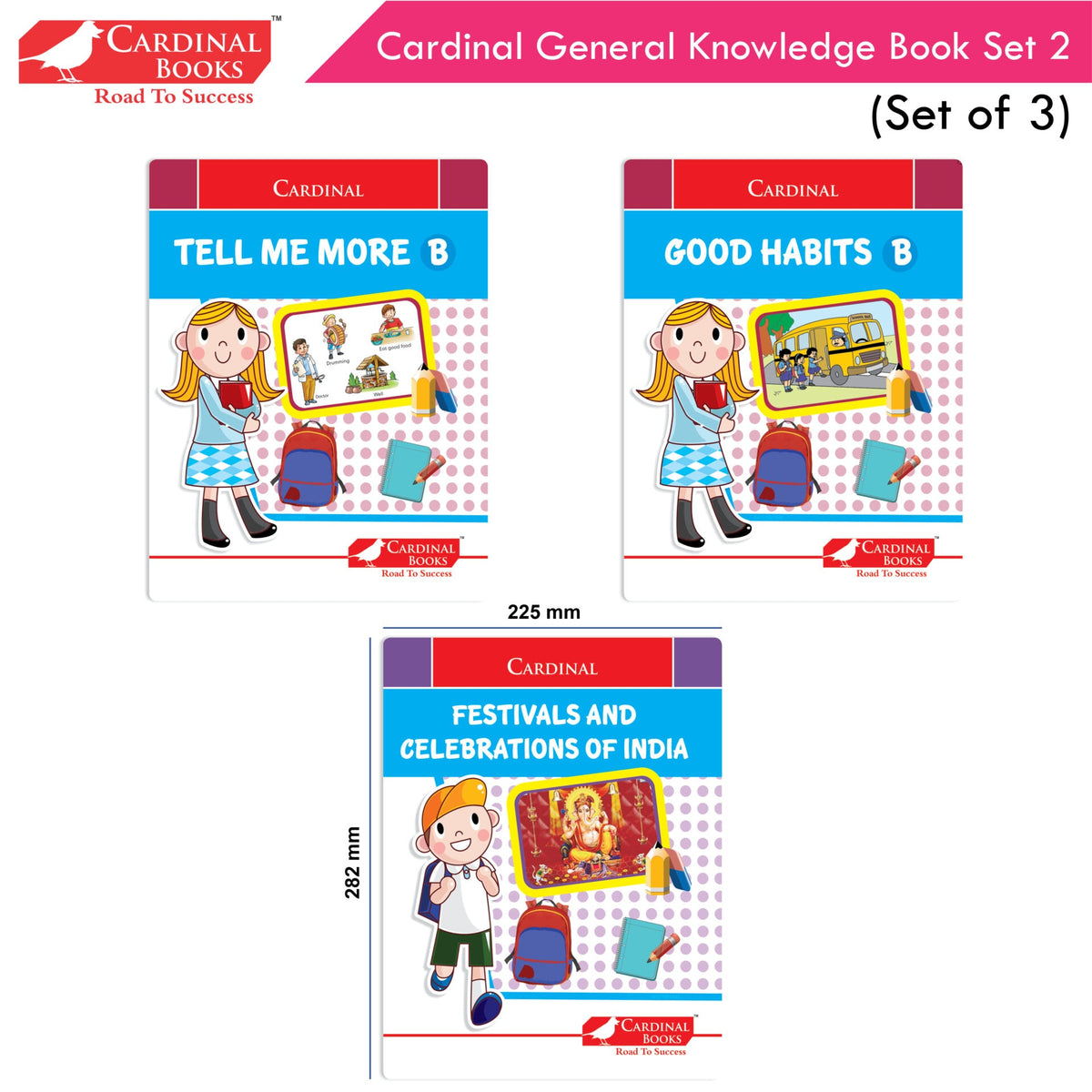 Cardinal General Knowledge Book 2 (Set of 3)|Good Habit B| Festival & Celebration of India| Tell Me More B| Combo Book Set| Ages 3-7 Years | Grocsy