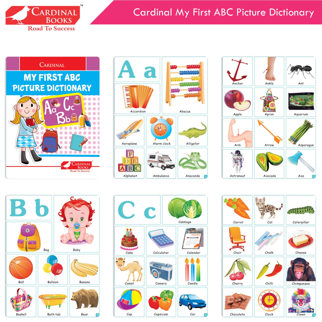 Cardinal My First Alphabet Books Set of 4| Alphabet Picture Book| My First ABC & Number Book| Picture Dictionary| Kindergarten Book| Ages 3-6 Years | Grocsy
