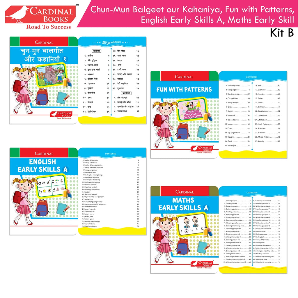Cardinal Books Preschool Learning Nursery Kit B Set of 8|Alphabet | Numbers| Rhymes & Stories| Colouring| Phonic Book Ages 3-4 Years | Grocsy