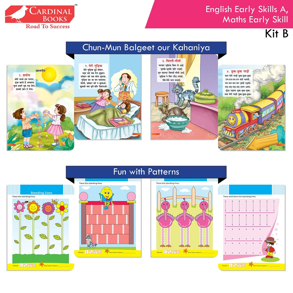 Cardinal Books Preschool Learning Nursery Kit B Set of 8|Alphabet | Numbers| Rhymes & Stories| Colouring| Phonic Book Ages 3-4 Years | Grocsy