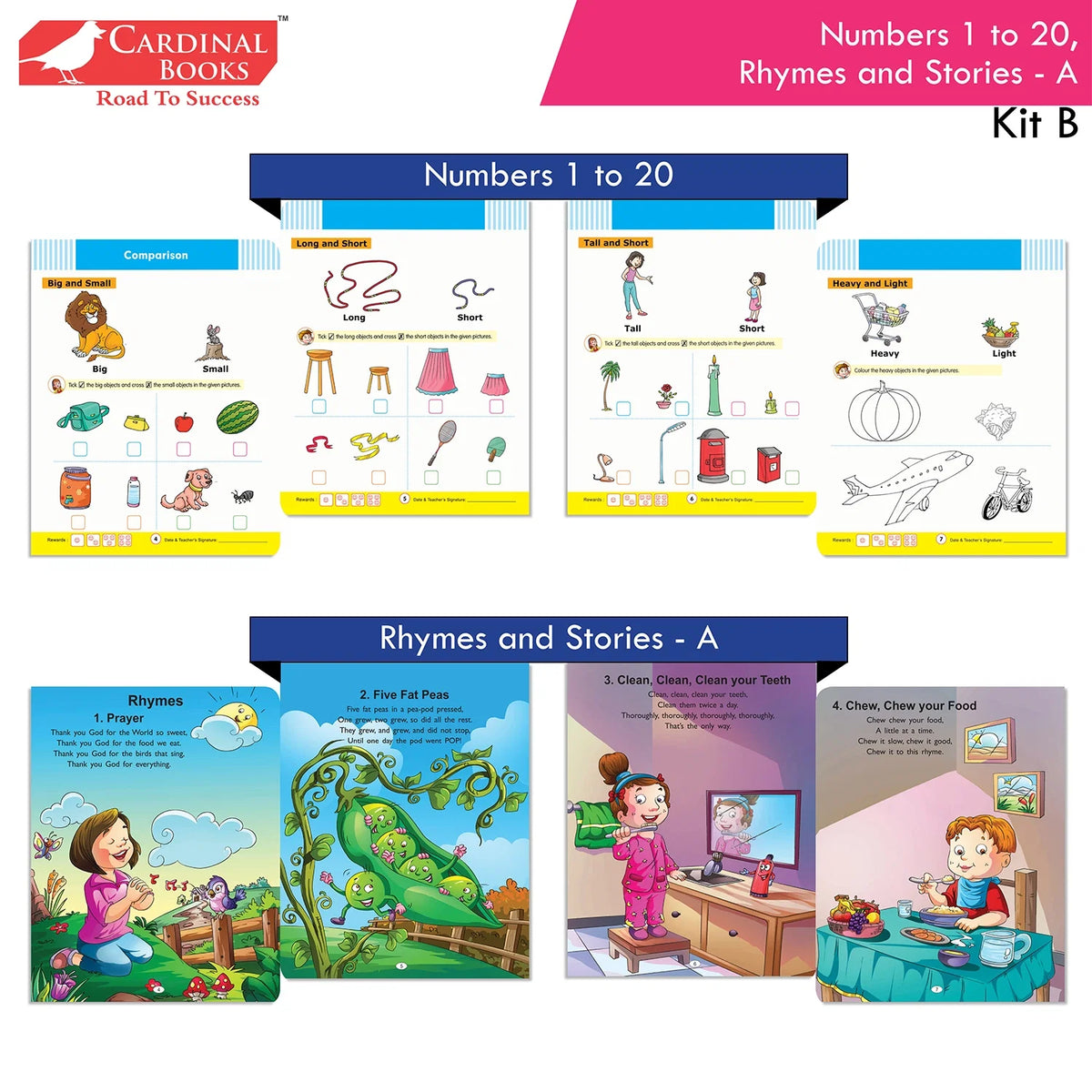 Cardinal Books Preschool Learning Nursery Kit B Set of 8|Alphabet | Numbers| Rhymes & Stories| Colouring| Phonic Book Ages 3-4 Years | Grocsy