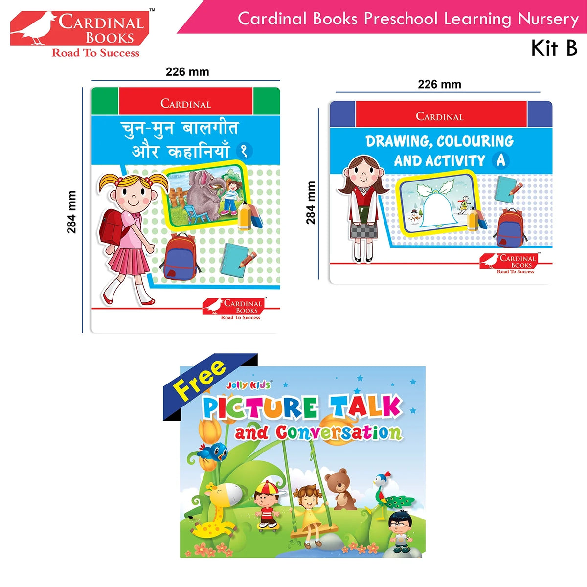 Cardinal Books Preschool Learning Nursery Kit B Set of 8|Alphabet | Numbers| Rhymes & Stories| Colouring| Phonic Book Ages 3-4 Years | Grocsy