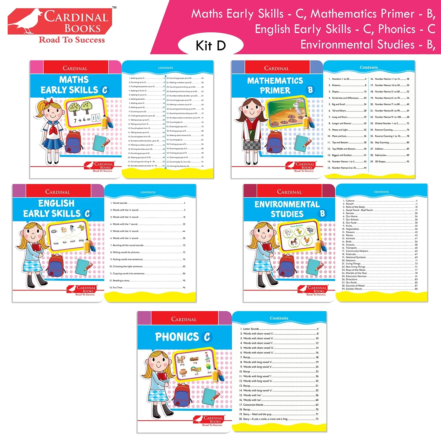 Cardinal Books Preschool Learning Senior KG (UKG) Kit D Set of 16| Cursive Alphabet| Number|Rhymes and Stories| Phonic|Ages 5-6 Years + | Grocsy
