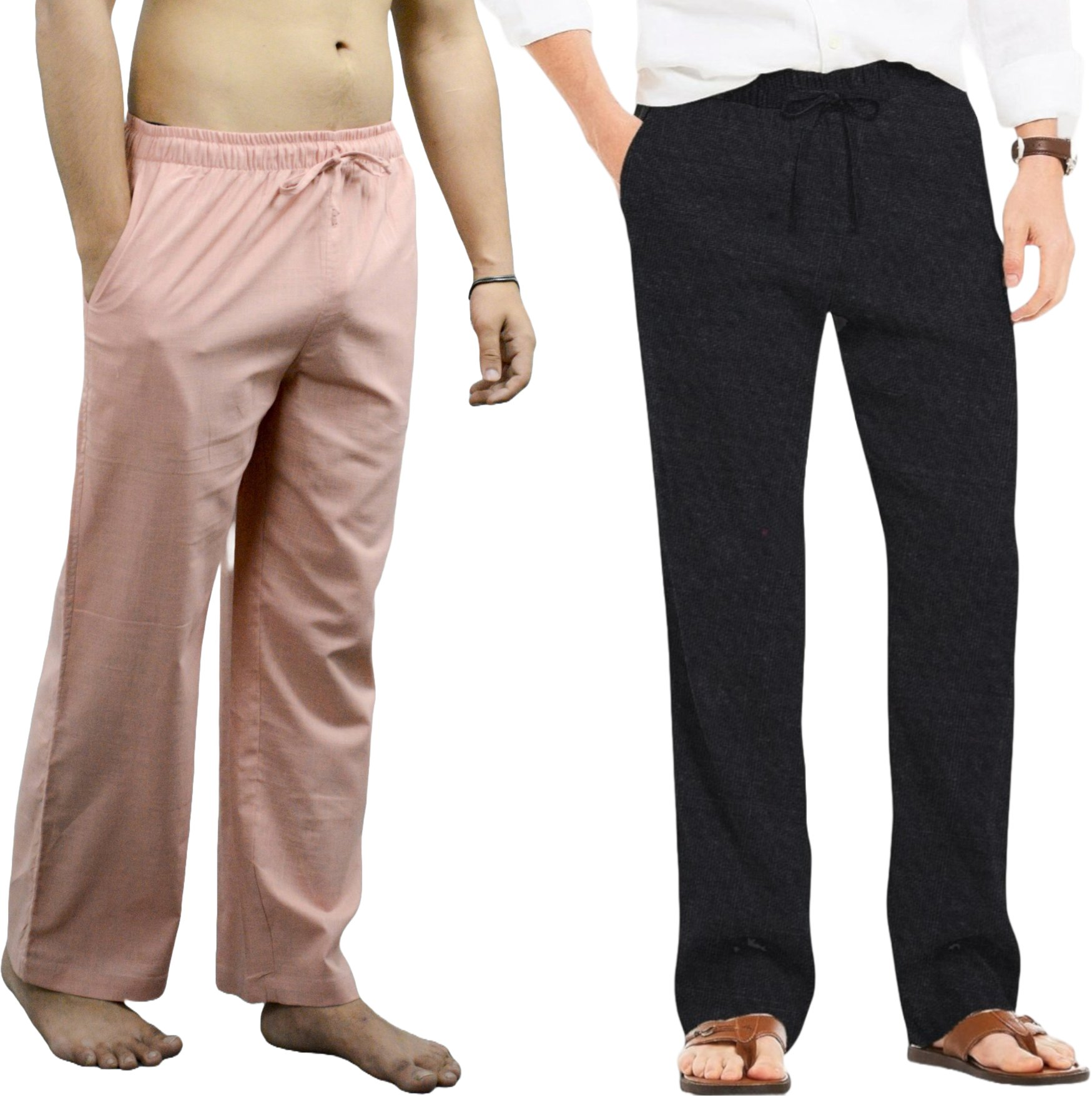 Fabmade Peach & Black Combo Linen Pajama | Grocsy