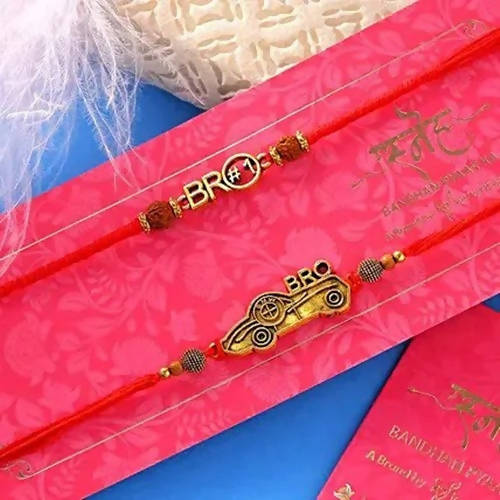 2 Antique Bro Rakhis & Dry Fruit Dalmoth Hamper | Grocsy