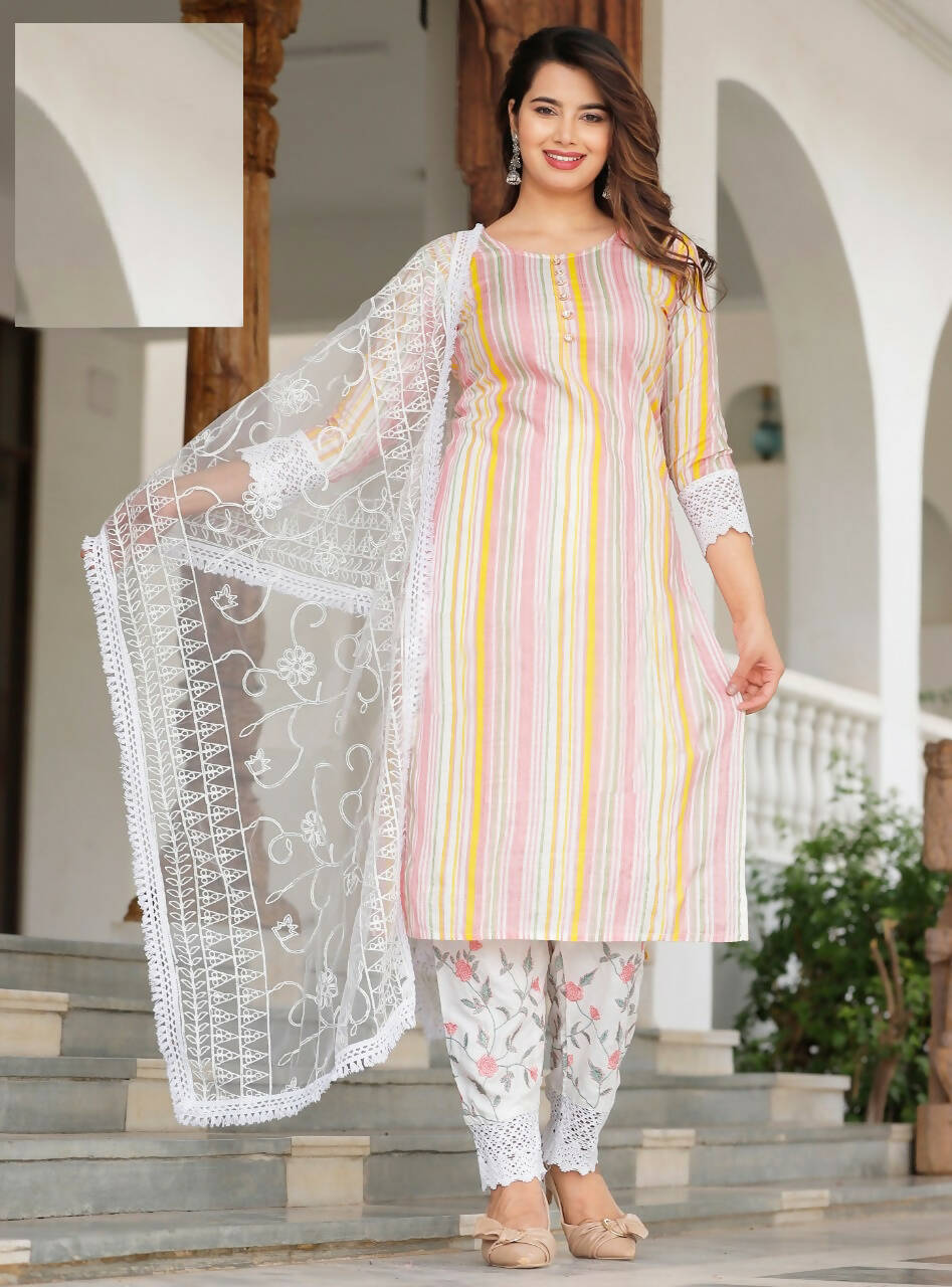 Vamika Lace Work Rayon Multicolor Party Wear/Casual Wear Kurta Set/Suit | Grocsy