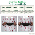 The Indus Valley CASTrong Cast Iron Kadai, Pre-seasoned, Nonstick, 100% Pure, Toxin-free, 20.3cm, 1.4L, 1.5kg | Grocsy