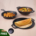 The Indus Valley CASTrong Cast Iron Cookware Set: Tawa+ Kadai+ Fry Pan, Kitchen Set for Home, Pre-seasoned, 100% Pure, Toxin-free, Tadka Pan | Grocsy